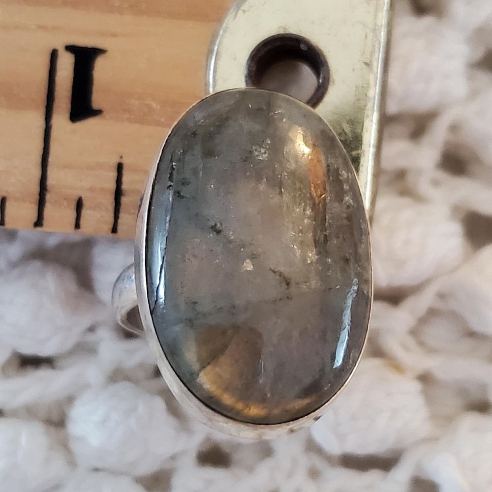 Sterling Silver Labradorite Ring Size 8.5 Oval Cabochon 925 Gemstone Boho - Picture 9 of 9